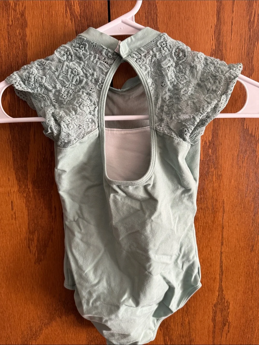 Girls' Sage Green Lace Sleeve One-Piece Leotard
